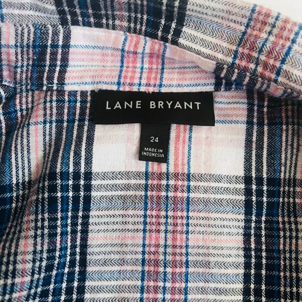 Lane Bryant Plaid Button Down Long sleeve Shirt Dress Size 24 Gray Multi - Picture 4 of 8